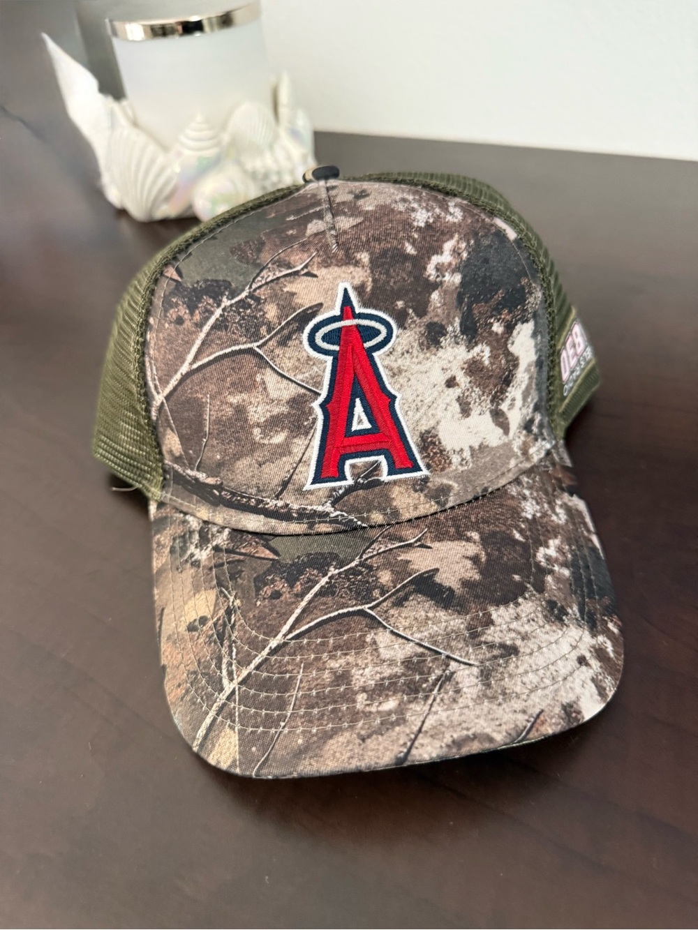 Los Angeles Angels Camo Mesh Trucker Hat - Red Logo